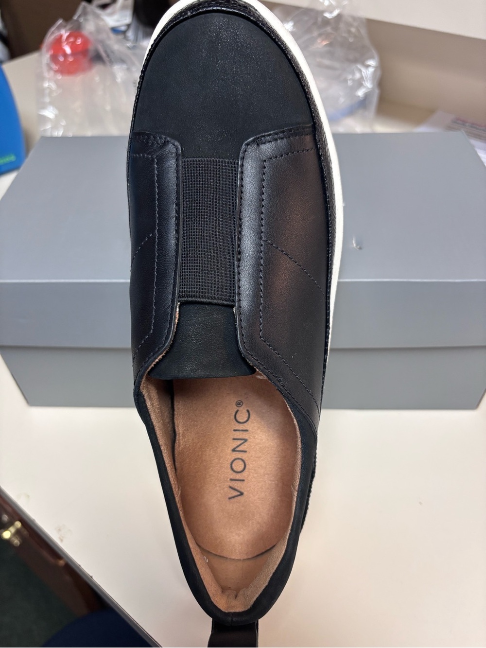 Vionic Black Leather Slip-On Loafer Sneaker